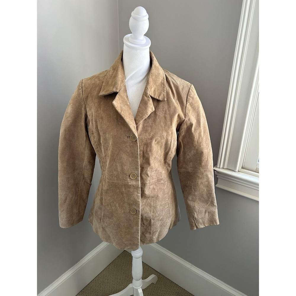 New York Classics 100% Leather Suede Quilt‎ Lined  Jacket Tan Women's S